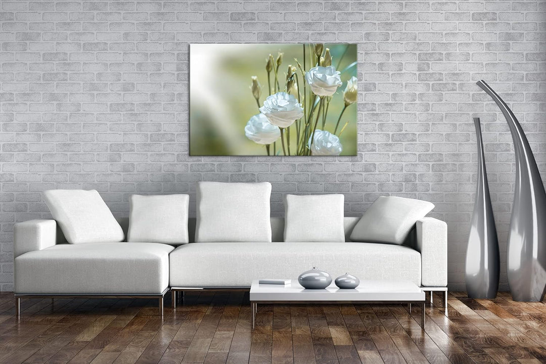 deyoli weisser Blumenstrauss Format: 80x60 als Leinwandbild, Motiv fertig gerahmt auf Echtholzrahmen