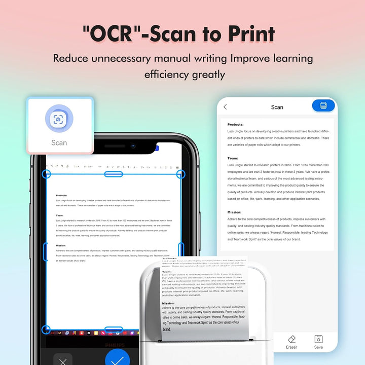 Bisofice S1 Mini Drucker für Smartphone mit 11 Rollen Druckerpapier, Sticker Drucker Mini Drucker Au