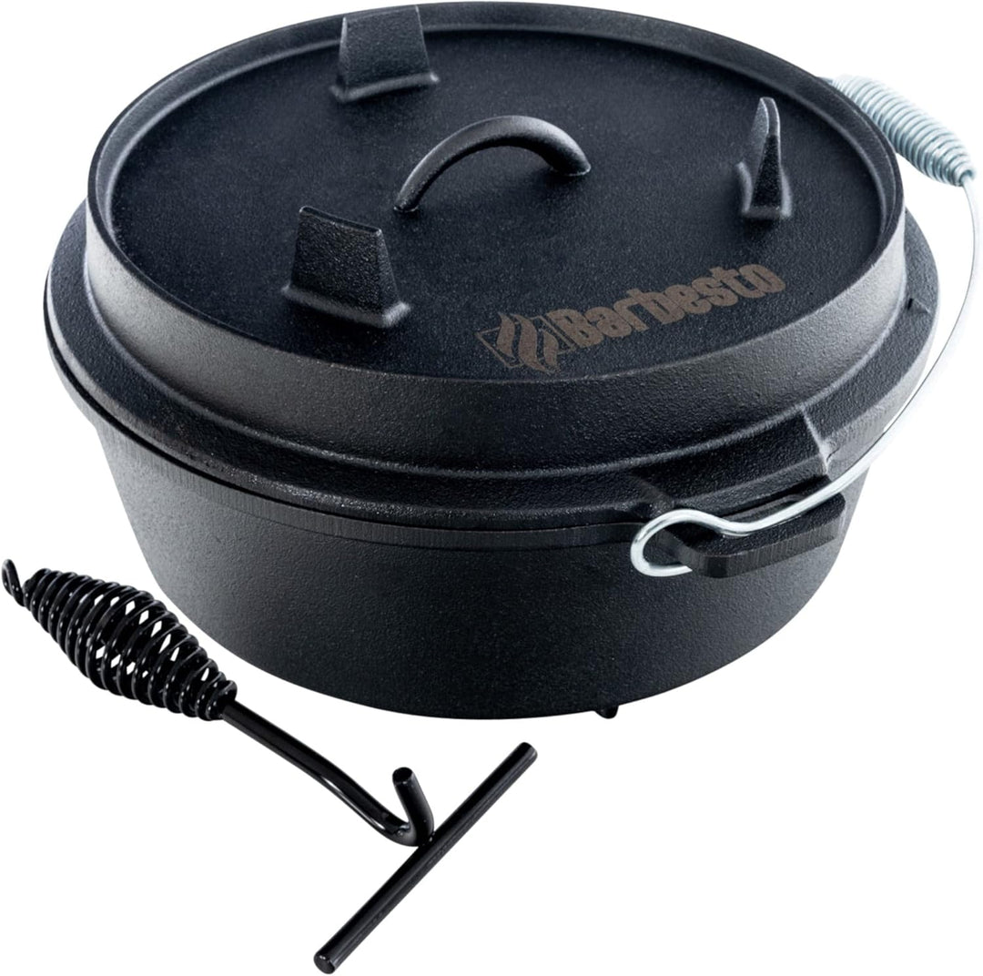 CLP Dutch Oven I Brotbackform Aus Gusseisen I Mit Ständer & Deckelheber I Für Kochen, Grillen, Campi