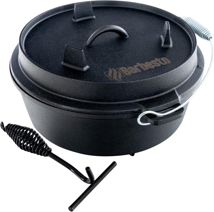 CLP Dutch Oven I Brotbackform Aus Gusseisen I Mit Ständer & Deckelheber I Für Kochen, Grillen, Campi