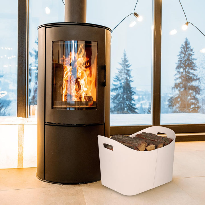 Relaxdays Holzkorb Kunstleder XL, stabiler Feuerholzkorb mit Tragegriffen, Brenn- und Kaminholz, All