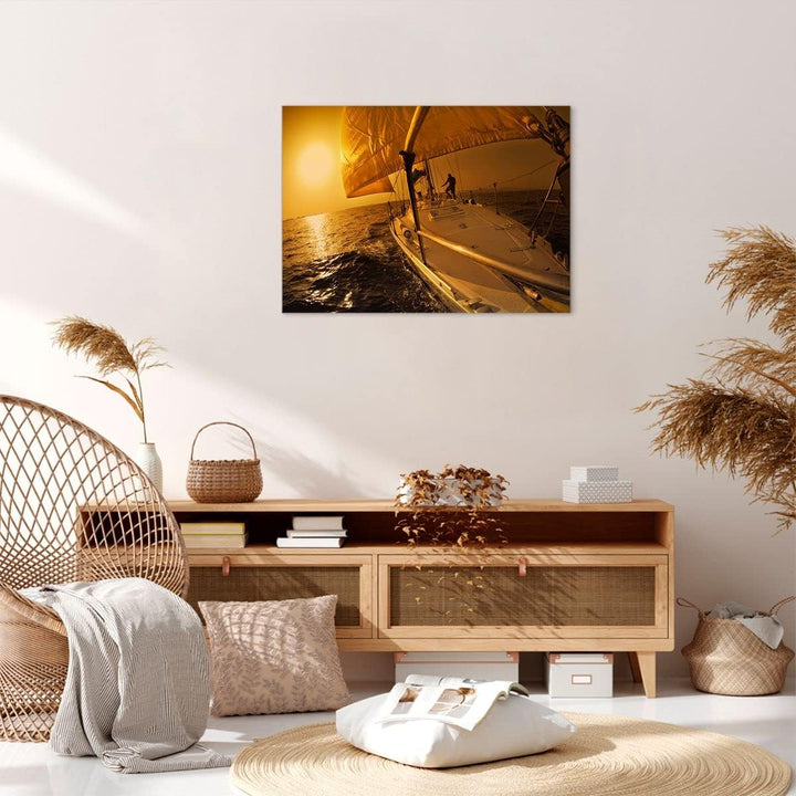 ARTTOR Bilder auf Leinwand Ozean Segelboot Yacht Leinwandbild 70x50cm Wandbilder Dekoration Wohnzimm