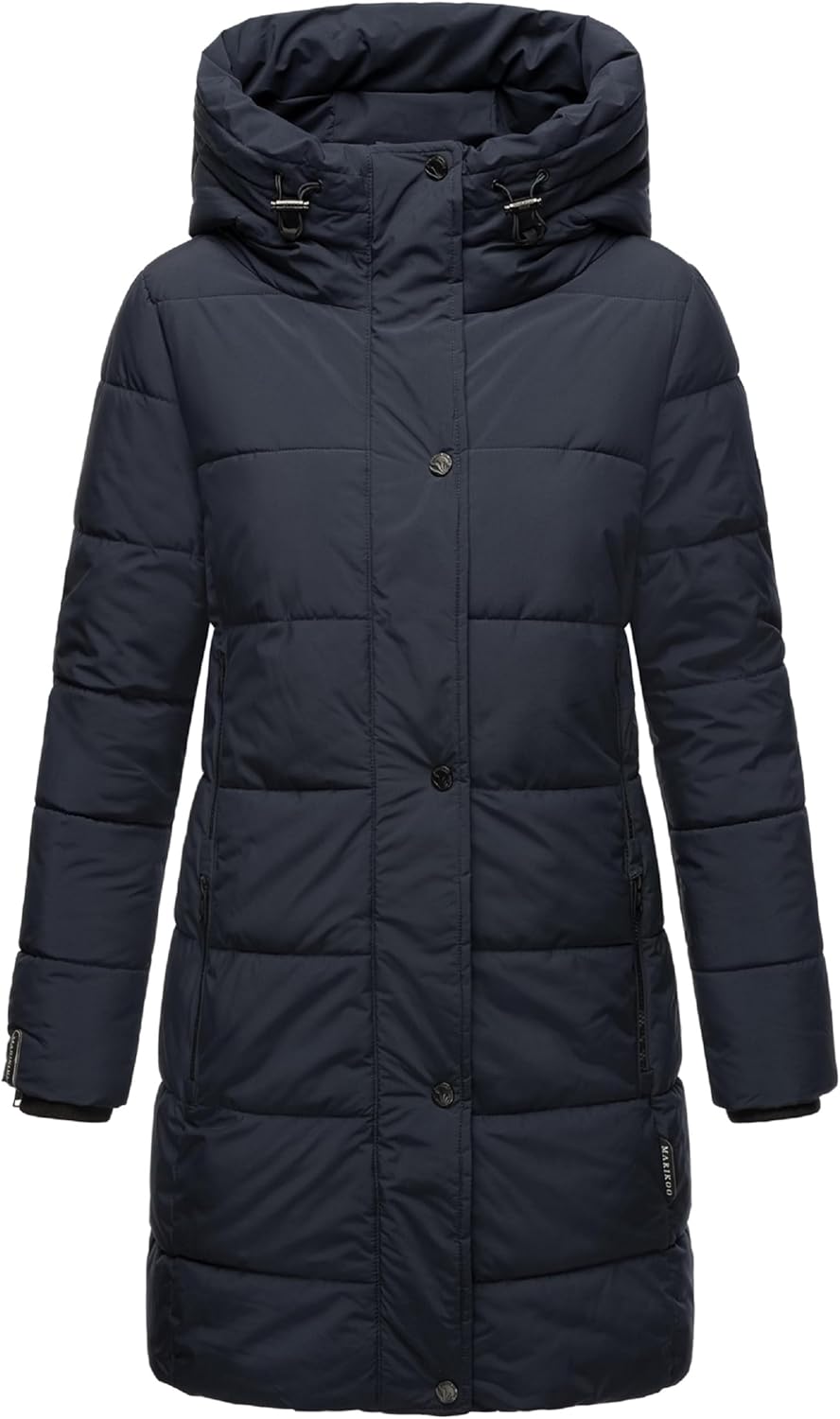 MARIKOO Damen Wintermantel warmer Steppmantel lang mit Kapuze und hohem Kragen Karumikoo XVI XS-5XL