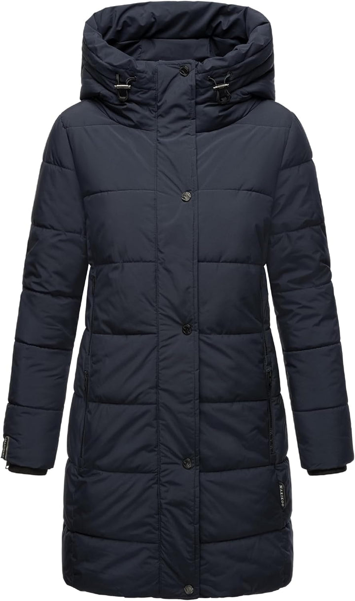 MARIKOO Damen Wintermantel warmer Steppmantel lang mit Kapuze und hohem Kragen Karumikoo XVI XS-5XL