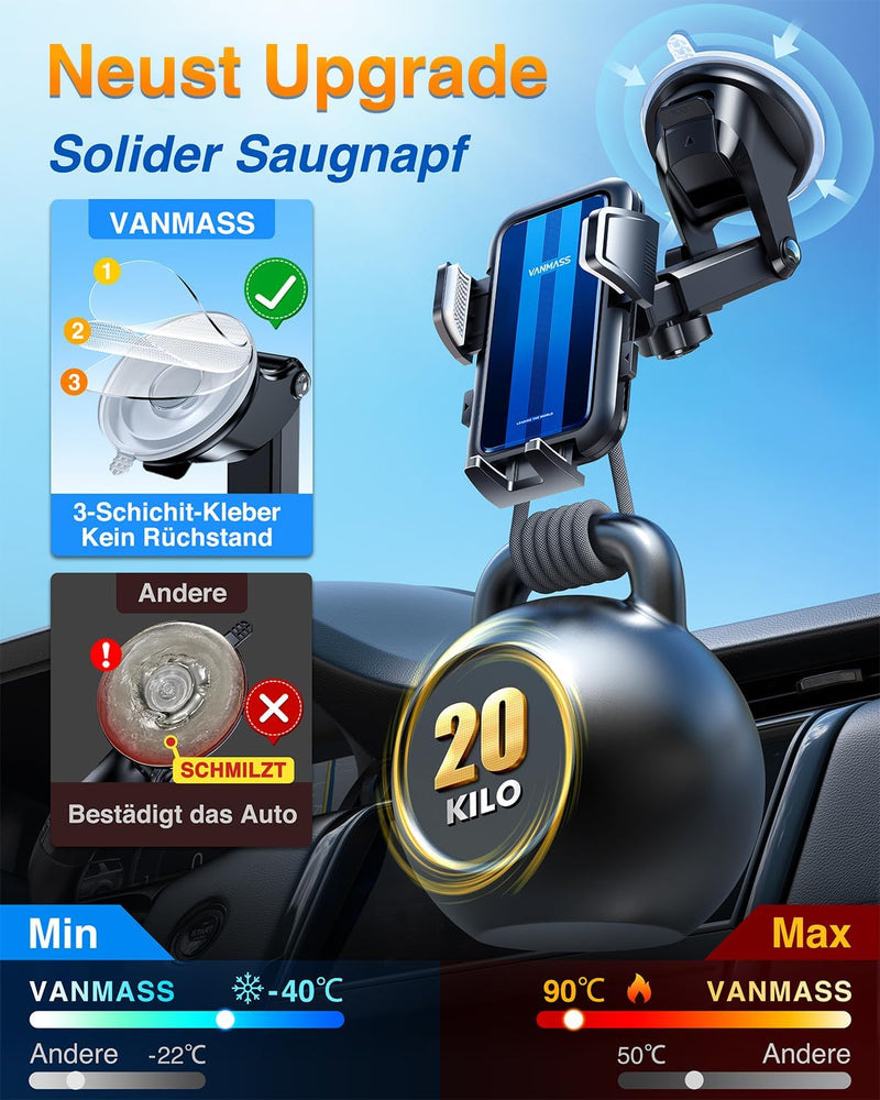 VANMASS【2024 Neueste & Stärkste】 Handyhalterung Auto Militär-Klasse Handy Halterung Auto【Über 20KG S