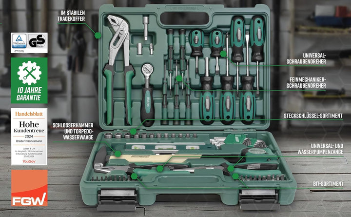 Brüder Mannesmann M29084 Werkzeugkoffer bestückt, 87-tlg, (L x B x H) 382 x 290 x 90 mm Single, Sing