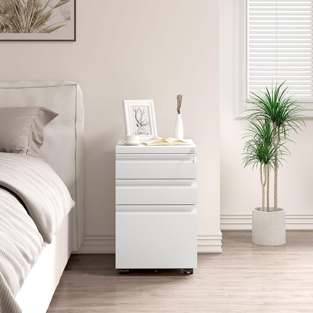 WOLTU Rollcontainer, Aktenschrank, Büroschrank, abschliessbarer Schrank, Container mit 3 Schubladen,