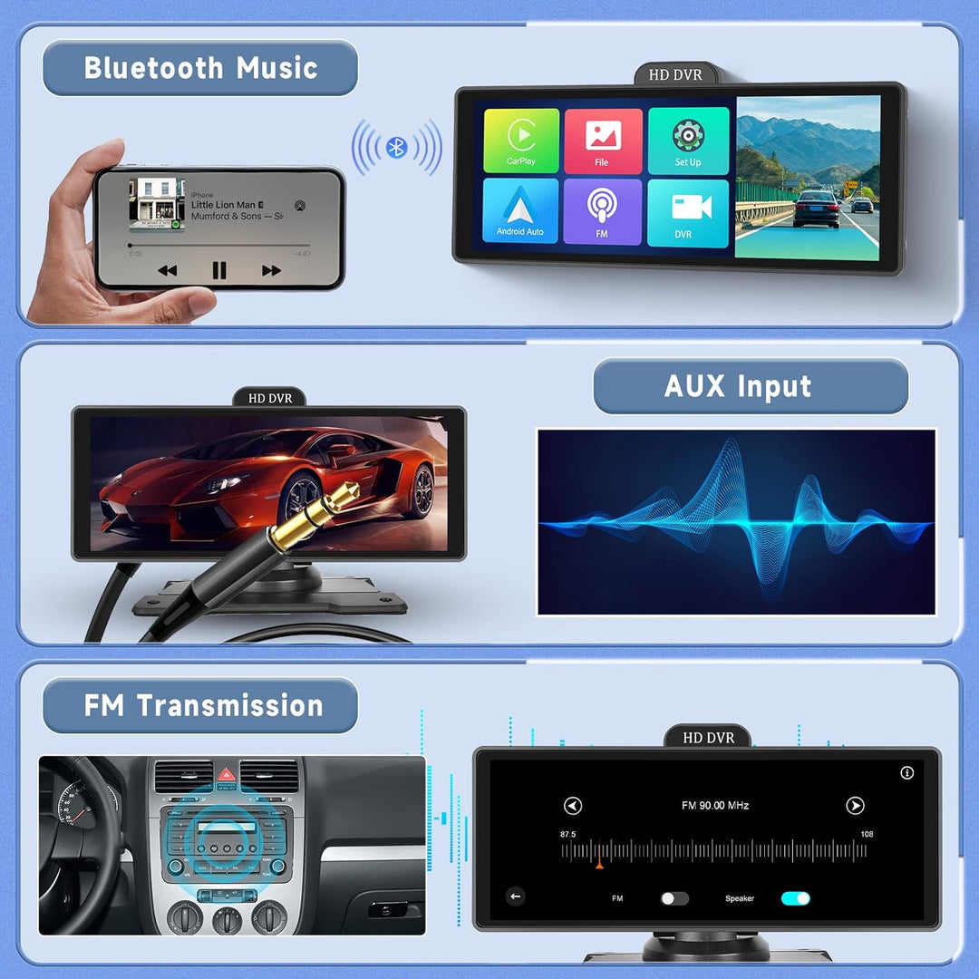 4K Display Carplay Android Auto Monitor 1440P Dashcam mit GPS ADAS, Hodozzy 10,26 Zoll IPS Touchscre