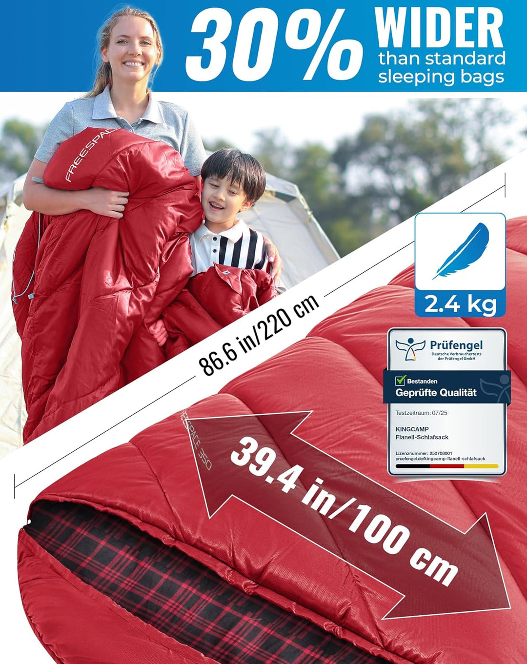 KingCamp XXL Schlafsack Campingschlafsack 3 Jahreszeiten Übergrösse für Erwachsene Outdoor Rucksackr