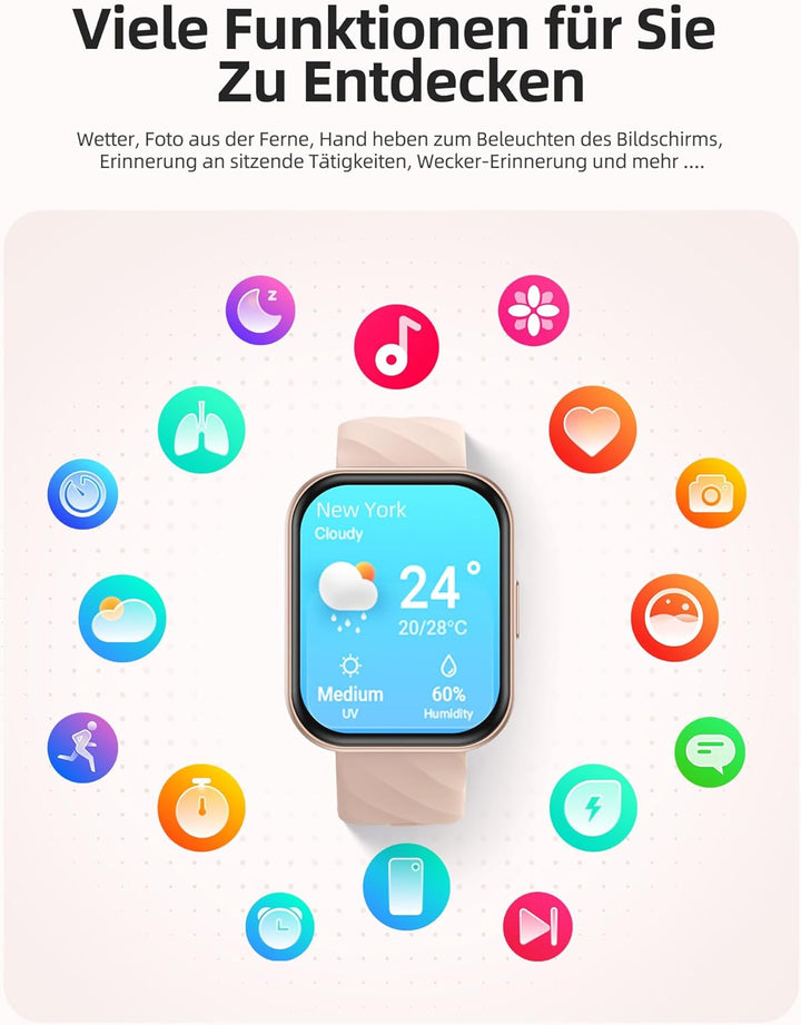 Parsonver Smartwatch Damen mit 5ATM Wasserdicht, Sportuhr zum Schwimmen, 1,8" HD Fitnessuhr Damen mi