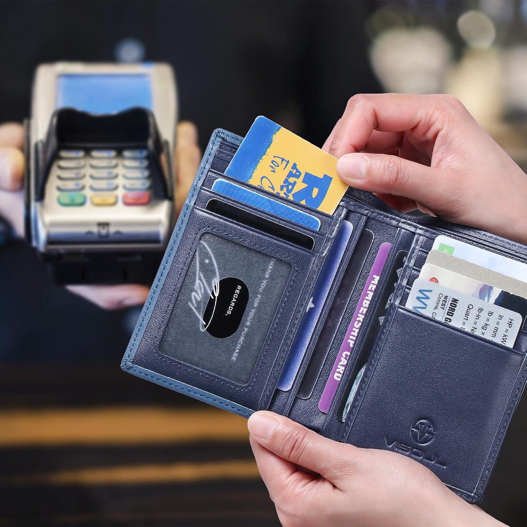 VISOUL Echt Leder Geldbörse Herren mit RFID Schutz Portemonnaie Gross mit Münzfach 10 Fächer Echtled