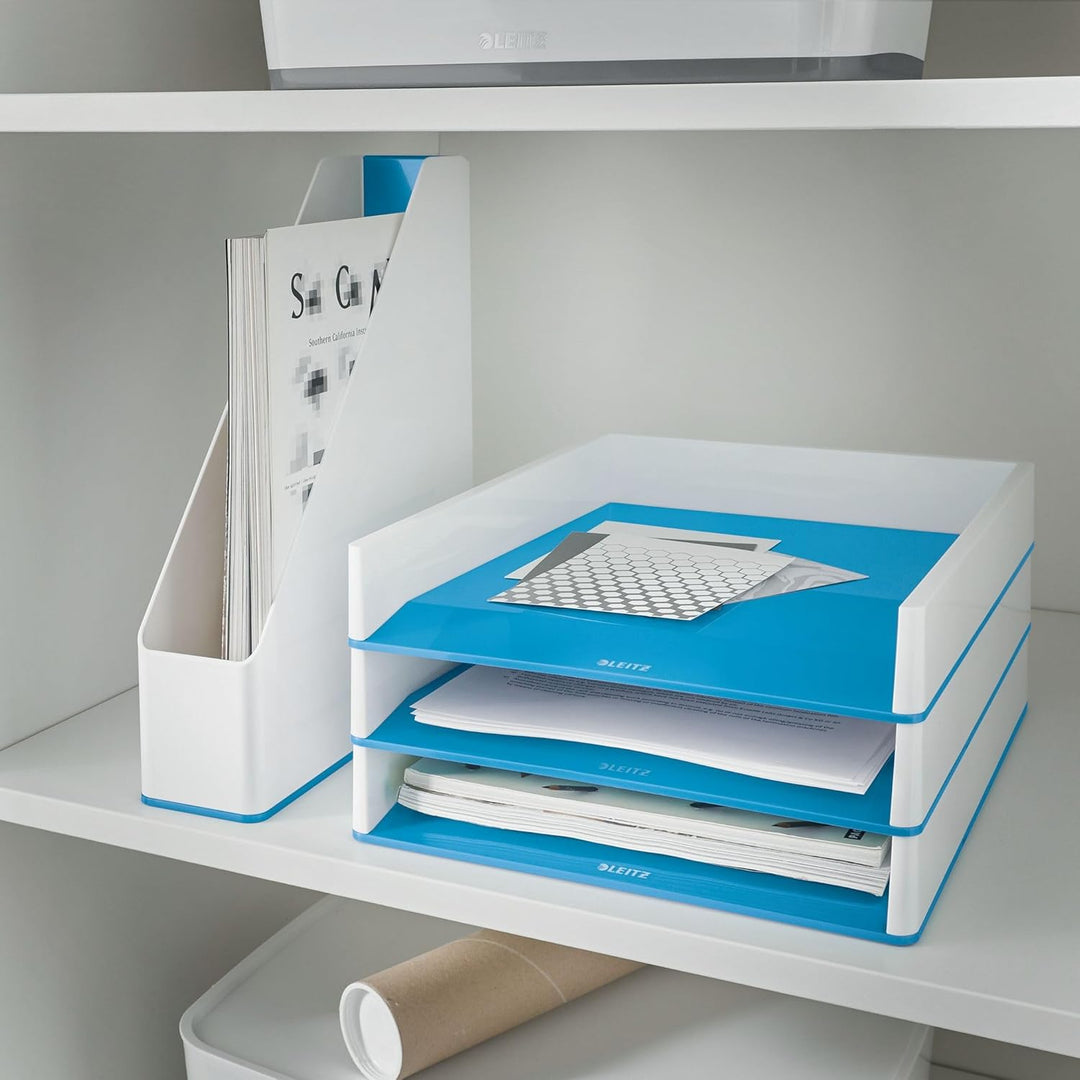 Leitz Briefkorb A4, 4er Pack, Zweifarbiges Design, Weiss/Blau, Duo Colour, WOW, 53611036 Weiss / Bla