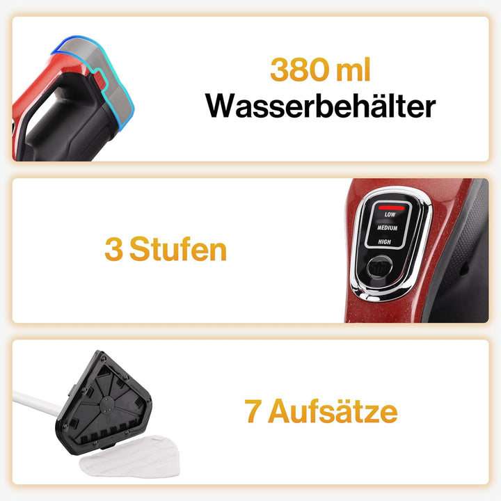 Iskra Dampfreiniger für alles, reinigt und desinfiziert, Dampfreiniger Boden, Handdampfreiniger mit