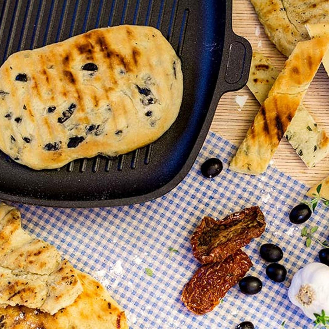 Eurolux Grillpfanne Set & Deckel 28x28 cm - grosse flache quadratische Guss-Pfanne mit Beschichtung