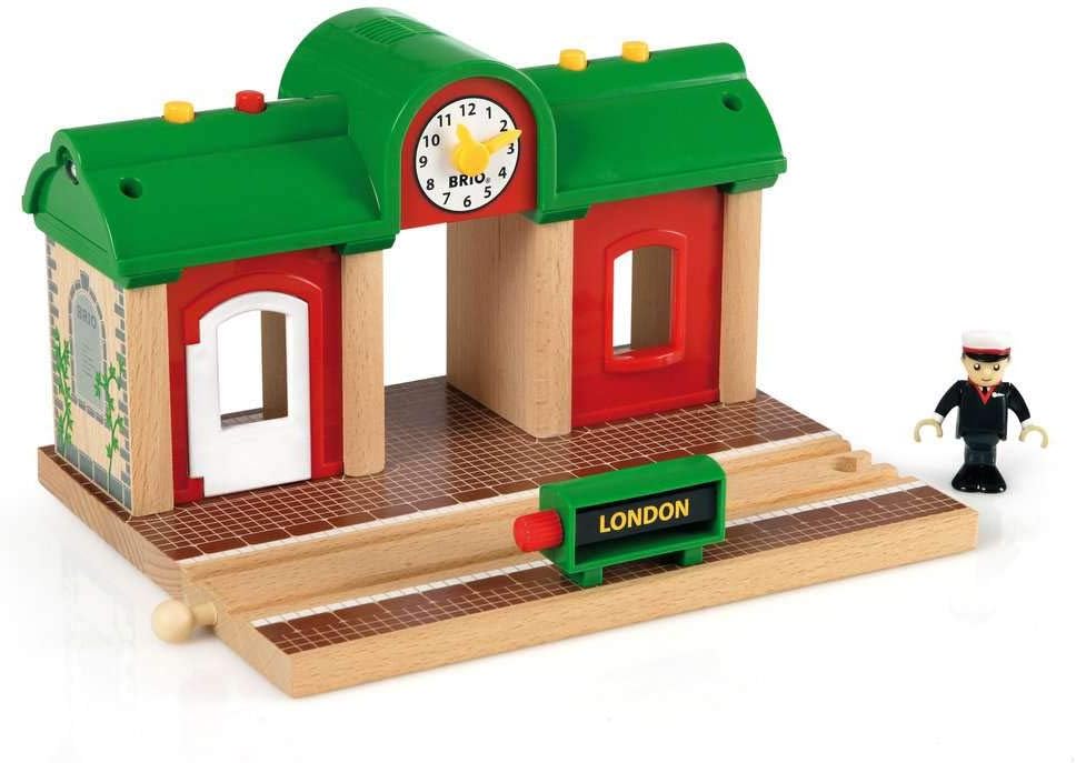 BRIO World 33578 Sprechender Bahnhof Eisenbahn Zubehör mit Aufnahmefunktion – Kleinkinderspielzeug e