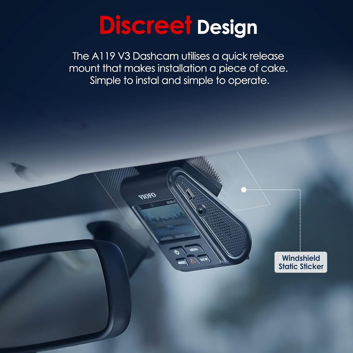 VIOFO A119 V3 Dashcam 2K 60fps mit GPS, 24 Std. Puffer Parkmodus Autokamera, Nur Frontscheibe 2560x1