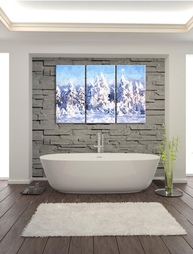 Pixxprint Winterwald Pinsel Effekt 3-Teiler Leinwandbild 120x80 Bild auf Leinwand