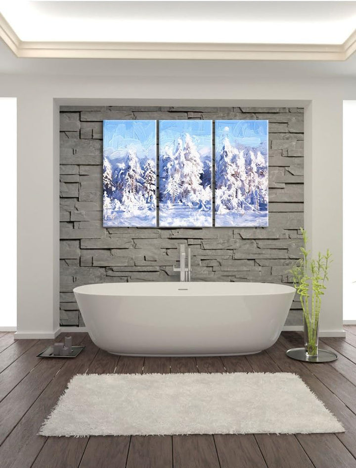 Pixxprint Winterwald Pinsel Effekt 3-Teiler Leinwandbild 120x80 Bild auf Leinwand