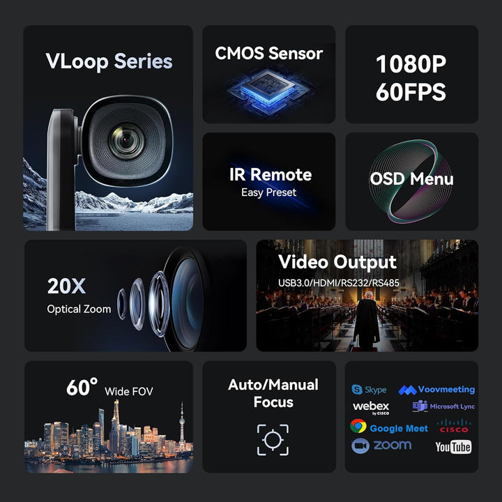 Tenveo PTZ-Kamera 20X optischer Zoom Weitwinkel USB3.0/HDMI Funktioniert mit Zoom Skype Teams FHD 10