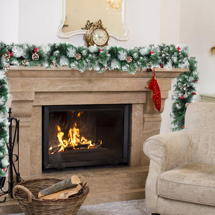 UISEBRT Weihnachtsgirlande mit Beleuchtung Tannengirlande 5m, mit 75 LEDs Tannenzapfen Rote Beere Kü