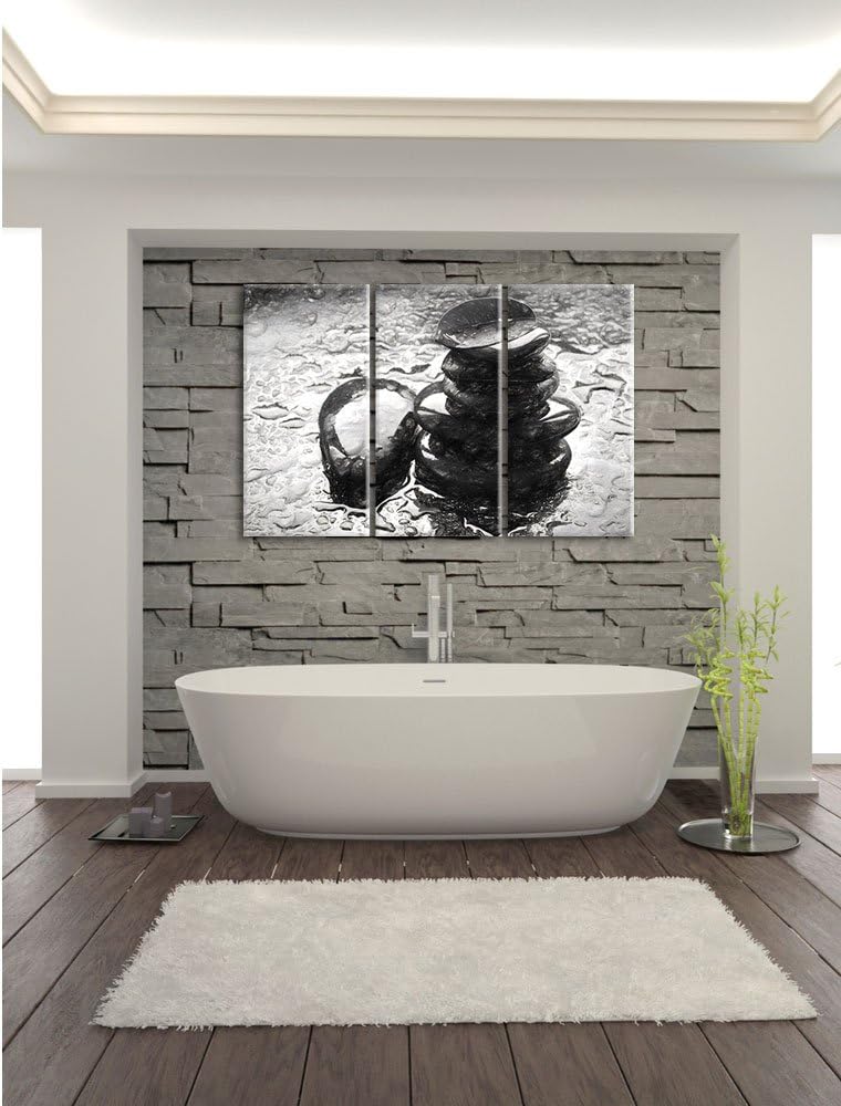 Pixxprint Zensteinturm im Regen als Leinwandbild/Grösse: 3 Teilig (120x80) cm/Wandbild/Kunstdruck/fe