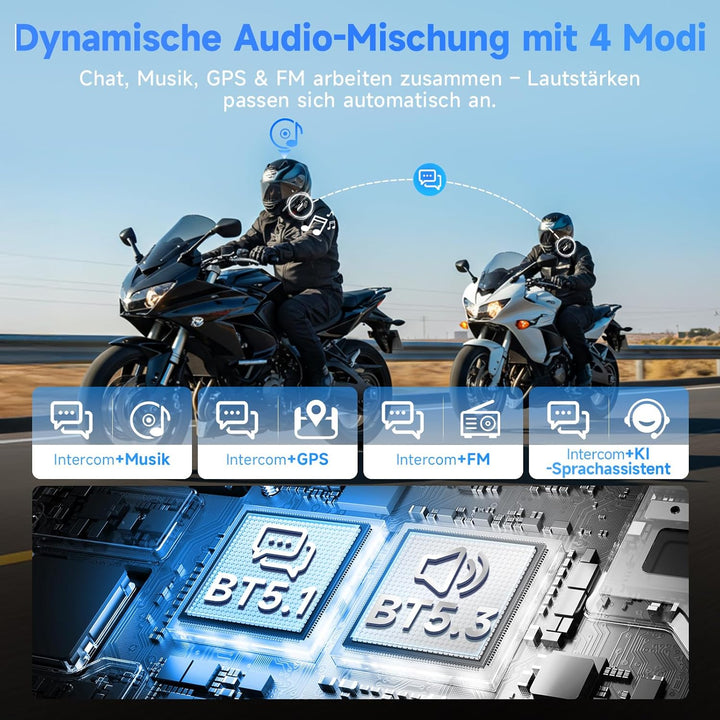 Moman Motorrad Intercom Headset, H2 Pro【2 Pack Schwarz】 Motorradhelm Gegensprechanlage Kommunikation