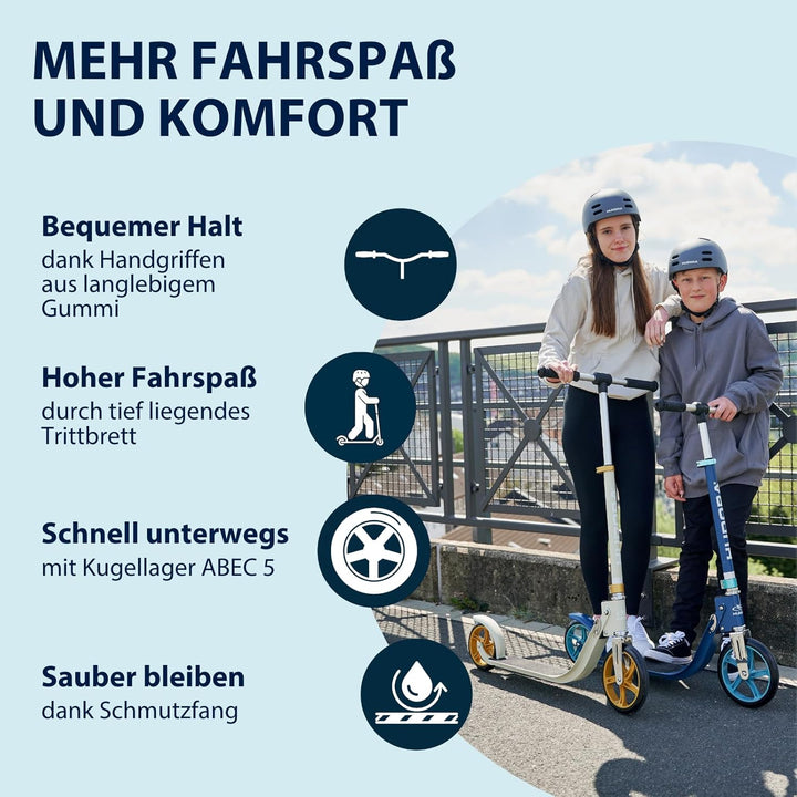 HUDORA BigWheel® 215 Scooter - Komfortabler Aluminium-Roller für bis zu 100kg - Höhenverstellbarer &