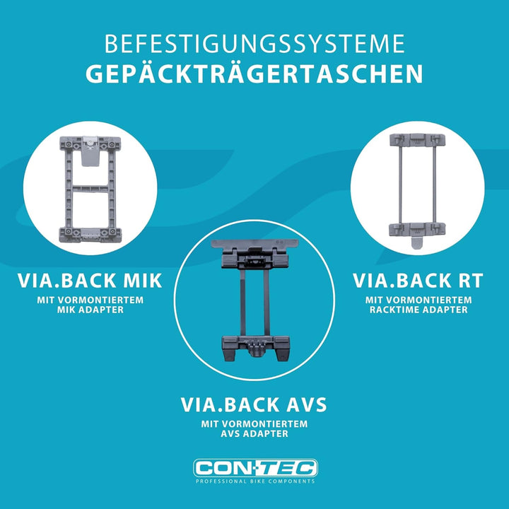 Contec Fahrrad Gepäckträgertasche Via.Back AVS, vormontierter AVS Adapter, 32 L, Schwarz