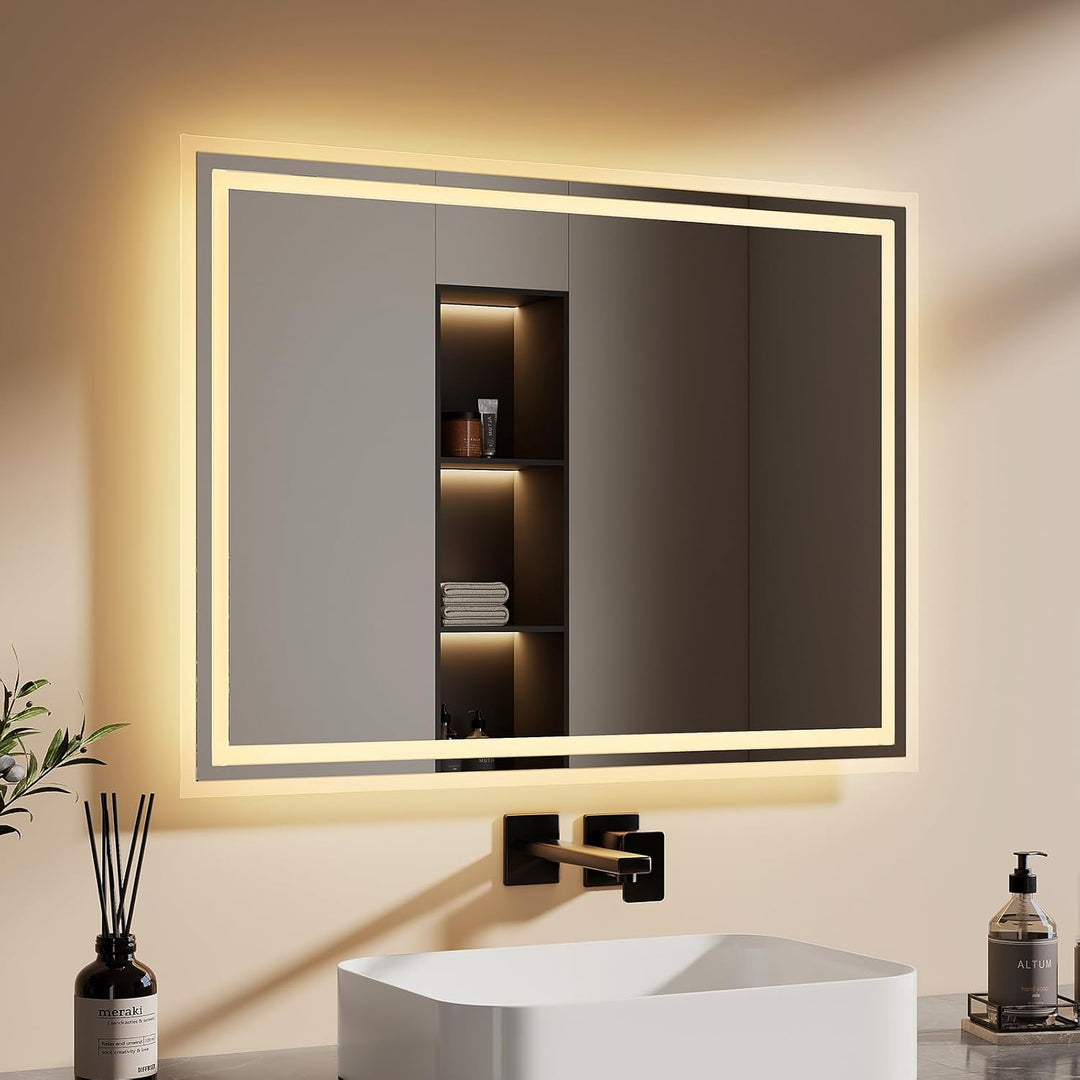 EMKE LED Badspiegel 80x60cm Badspiegel mit Beleuchtung Warmweiss Lichtspiegel Badezimmerspiegel Wand