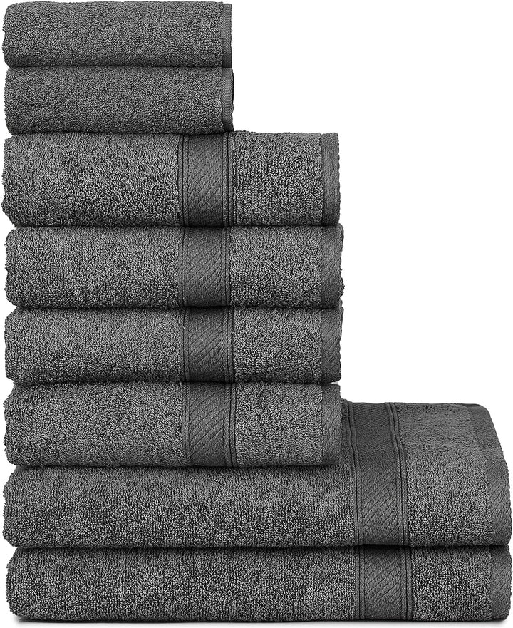 nottoc Handtücher Set Grau 8-TLG / 2 Badetücher 70x140 + 4 Handtücher 50x90 + 2 Gästehandtücher 30x5