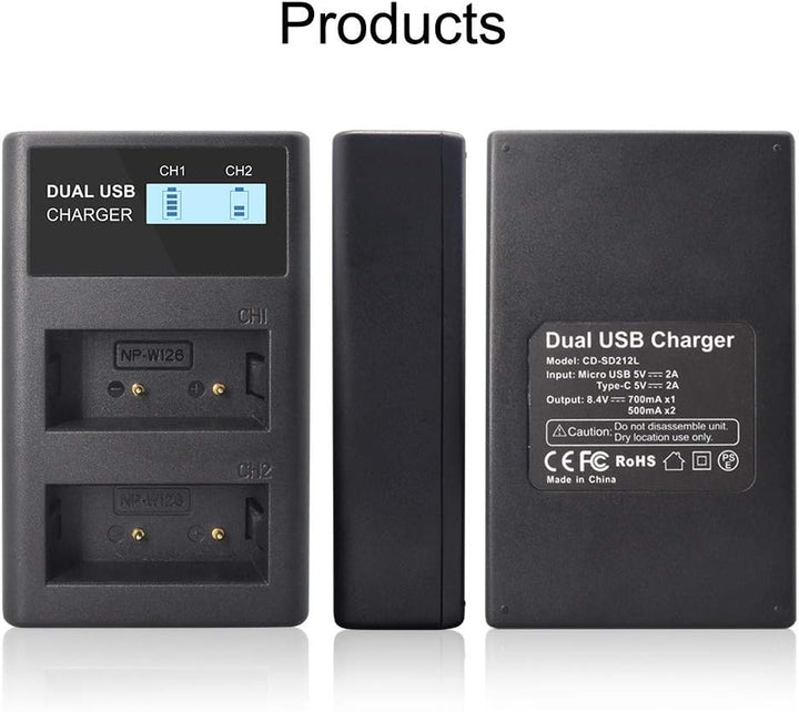 CITYORK 2er-Pack NP-W126 1200 mAh Ersatzakku und LCD-Ladegerät Kompatibel mit Fujifilm X100F, X100V,