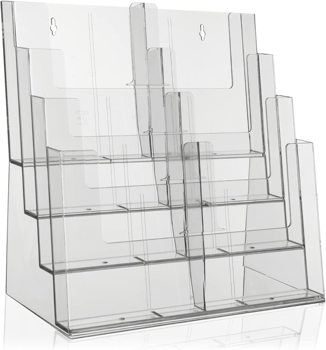 Taymar Prospekthalter DIN A4 / A5 / DIN lang vierstufig Aufsteller Prospektständer Flyerhalter Acryl