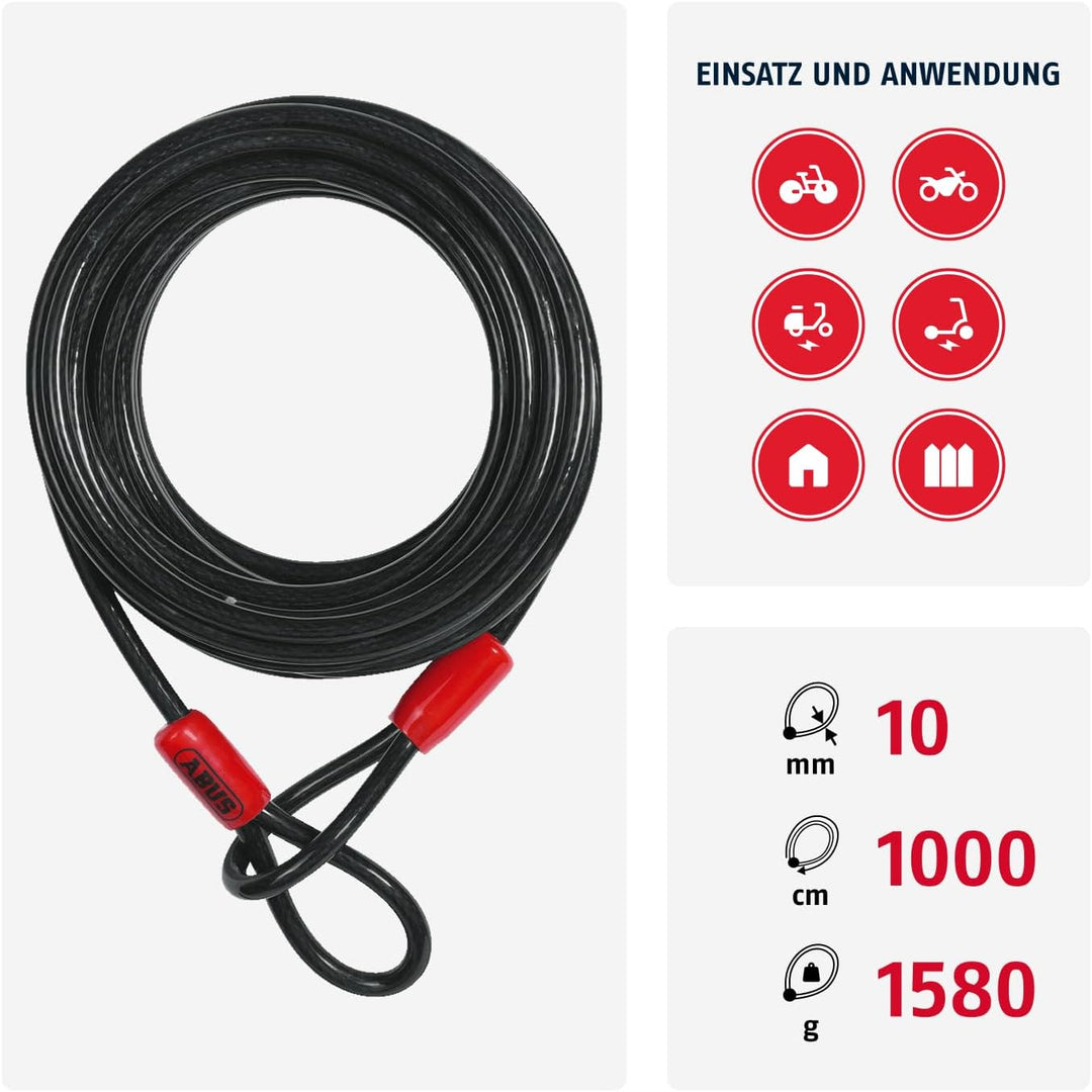 ABUS Schlaufenkabel Cobra 10 - Stahlseil mit Kunststoff ummantelt - Sicherung für Fahrrad- und Motor