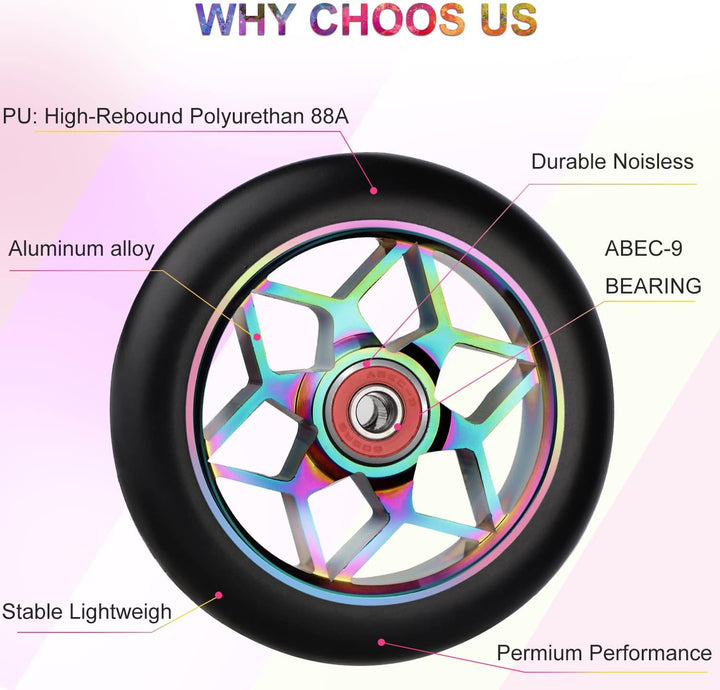 DBREAKS Stunt Scooter Rollen, 2 Stück Scooter Ersatzräder, 110mm Scooter Räder mit ABEC, 9 Kugellage