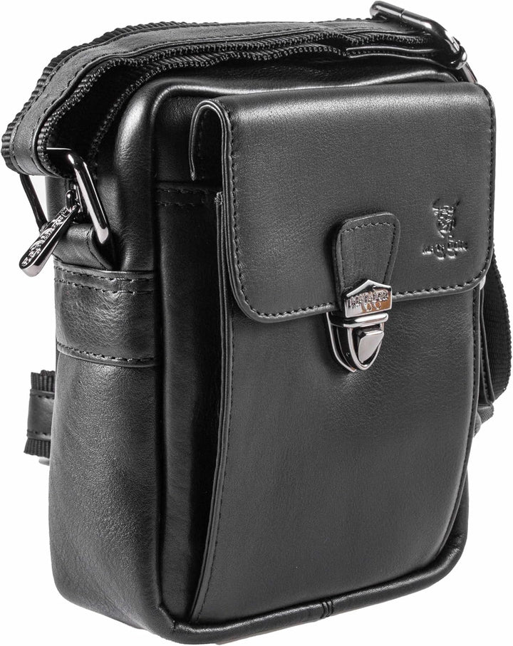 MATADOR kleine kompakte Leder Umhängetasche Herren Ledertasche Schultertasche Schwarz Nappa, Schwarz