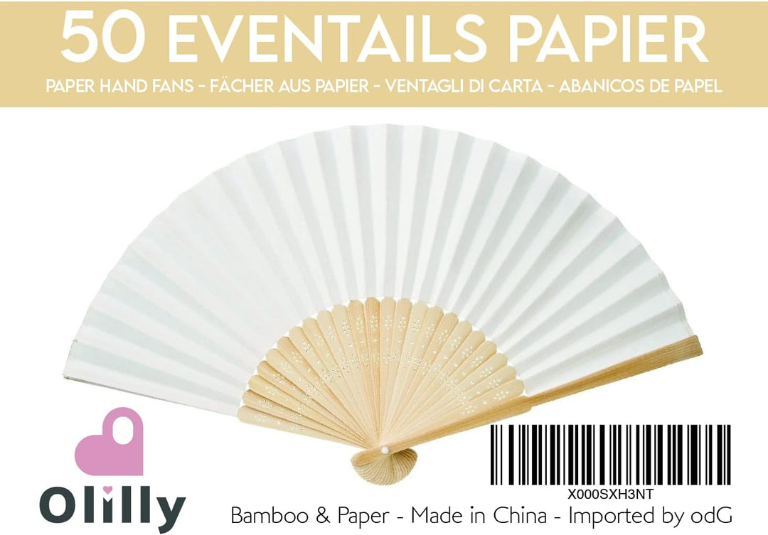 Handfächer aus weissem Papier und Bambus für Hochzeiten (Weiss, 50 Handfächer) Weiss 50 Handfächer,