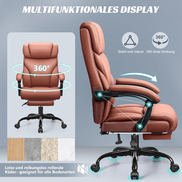 FelixKing Bürostuhl, Schreibtischstuhl Ergonomisch mit Fussstütze, Grosser und hoher Chefsessel, Wip
