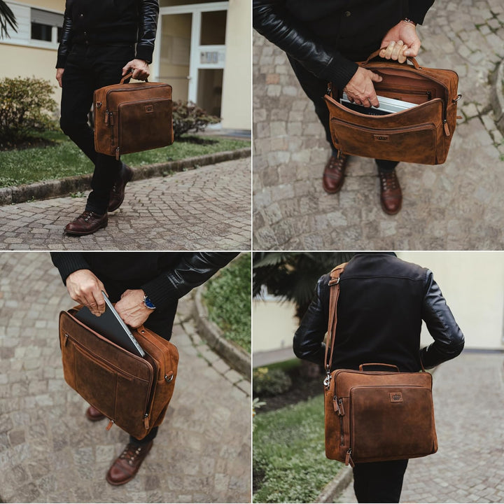 Baur XXL Tasche Echtes Leder | Laptoptasche bis 16 Zoll | Handgefertigte Businesstasche | Aktentasch