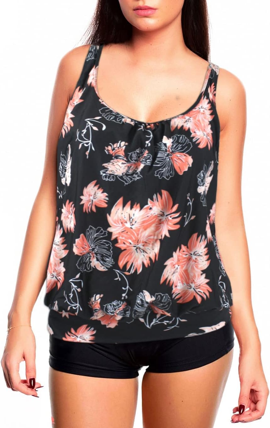 Octopus Oversize Damen Tankini Set Bauchweg mit Slip, Hotpants oder High Waist f5465 40 Tankini Schw