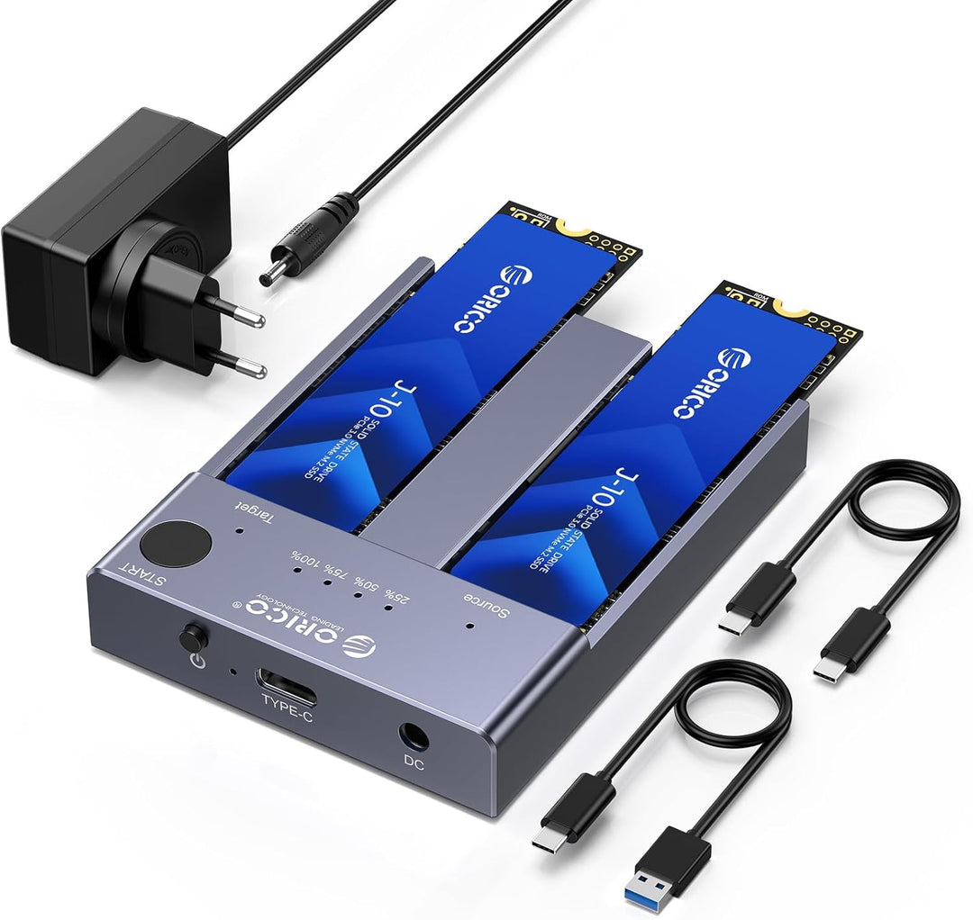 ORICO NVMe Clone Dockingstation M.2 Dual- Bay 10Gbit/s mit Offline-Clone Duplikatorfunktion ,USBC NV