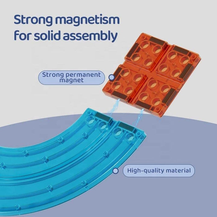 CELMAN Magnetische Bausteine Autorennbahn, 63 Stück Set 3D Magnet Bausteine Auto Rennbahn, Magnetbau