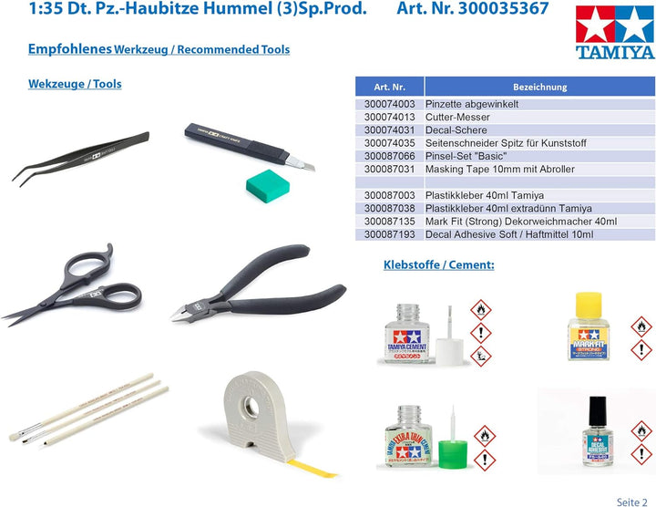 TAMIYA 35367 - 1:35 Deutsche Panzer-Haubitze Hummel (3)Sp.Prod., Modellbau, Plastik Bausatz, Basteln