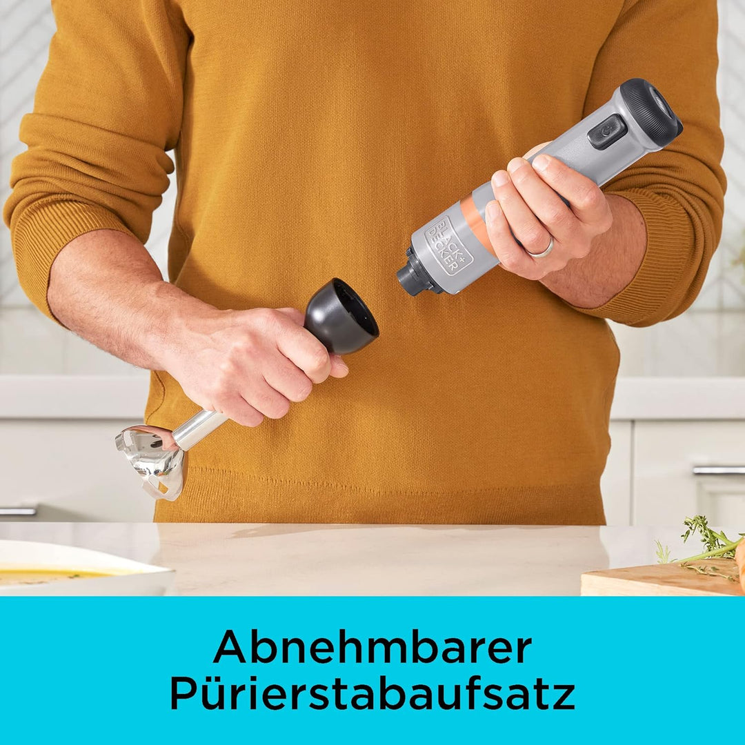 BLACK+DECKER Stabmixer Kitchen Wand Mixer elektrisch mit Messbecher und Ladegerät (7.2 Volt, kabello