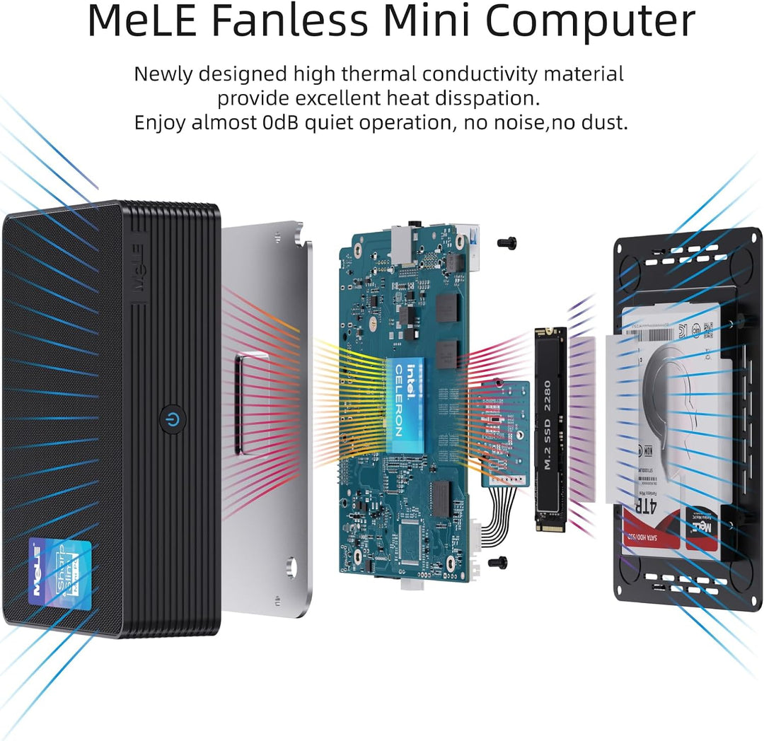 MeLE Mini PC, QuieterHD3 Celeron N5105 16GB 512GB Windows 11 Pro Mikrocomputer, Lüfterloser Kleiner