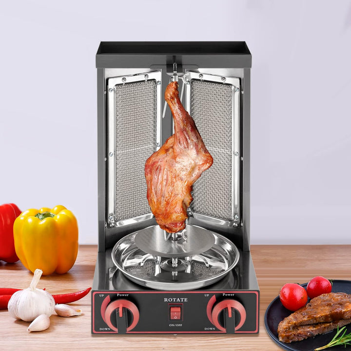 Dönergrill, 3000W Gas-Vertikal Drehspiess Grill, Gyros Grill mit 2 Brennern, Dönergrill für Zuhause,