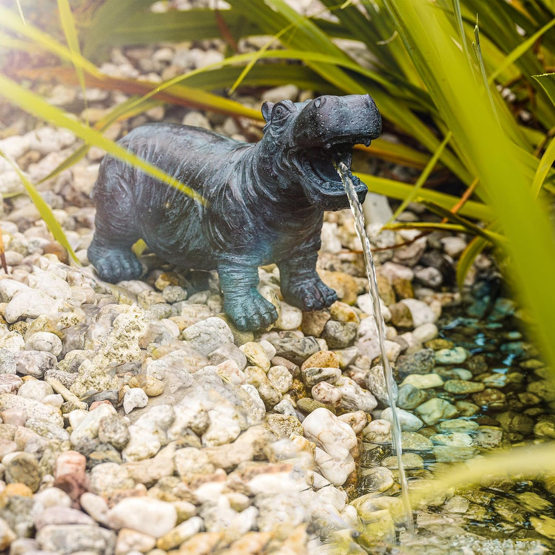 Wasserspeier Figur Flusspferd Hippo aus Kunststein - (L x B x H): ca. 300 x 125 x 200 mm - Schlaucha