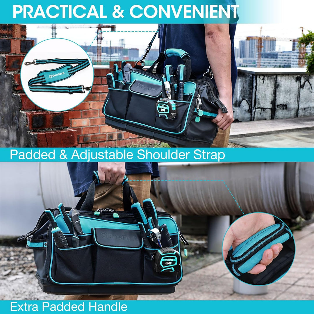 DURATECH Werkzeugtasche Elektriker Wasserdicht 43CM, Profi Werkzeugtasche mit breiter Öffnung & hohe