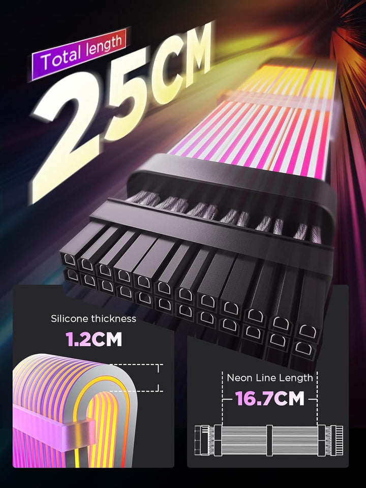 AsiaHorse 24Pin ATX Adressierbare RGB Kabel, ARGB 24PIN Mainboard Sleeved Cable, 5V 3PIN PSU Kabelve