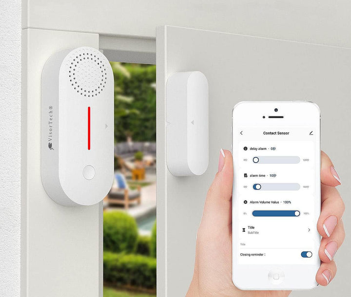 VisorTech Türkontakt Alarm WLAN: 4er-Set 2in1-WLAN-Tür- & Fensteralarm, Sirene, App und Sprachsteuer