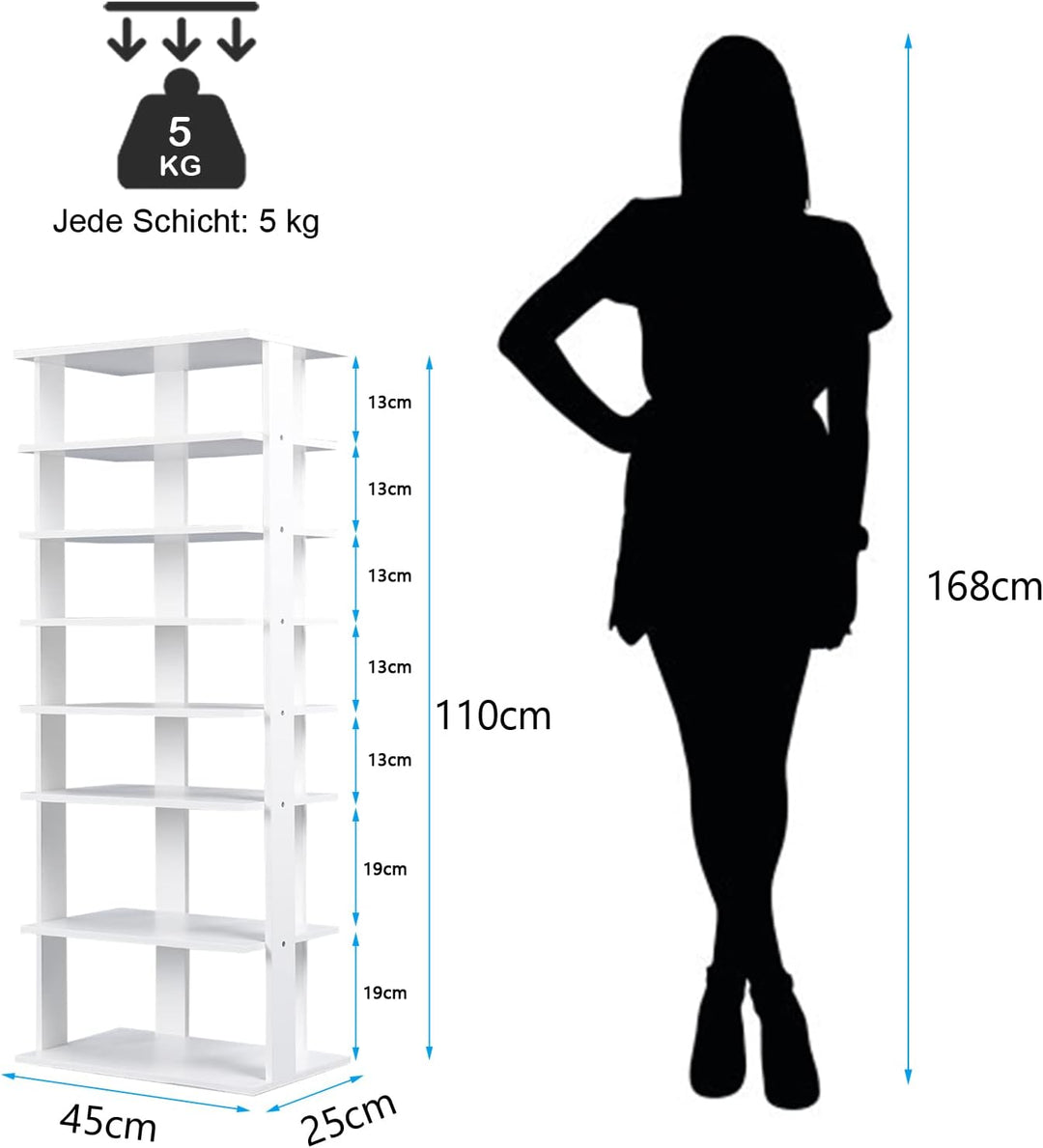 COSTWAY 8 stufiger Schuhständer höhenverstellbar, Platzsparendes Schuhregal aus Holz, Schuh-Organize